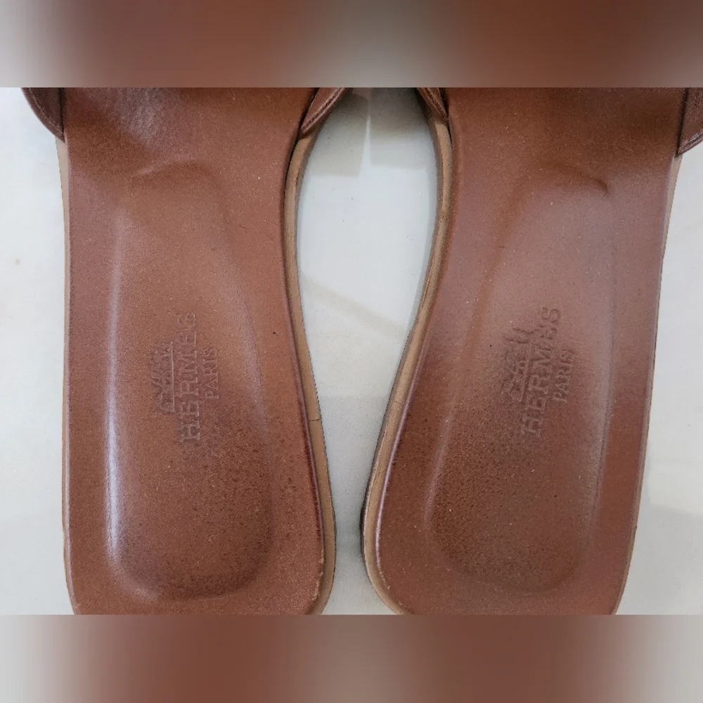 Brown Olympe Leather Slide Sandals - Picture 5 of 14